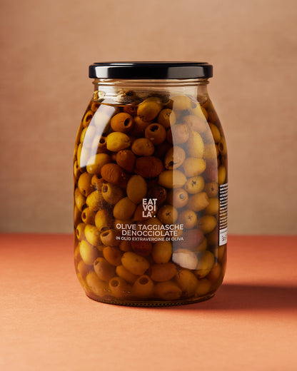 OLIVE TAGGIASCHE DENOCCIOLATE in olio extravergine di oliva
